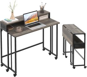 Folding Mobile Desk Compact Rolling Side Table & Workstation – Dark Grey   