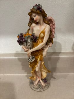 Fairy Angel Figurine with Grapes and Flowers