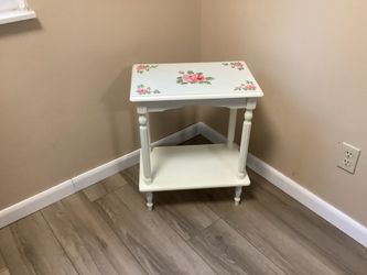New- Table Stand with Shelf - Painted Rose Design