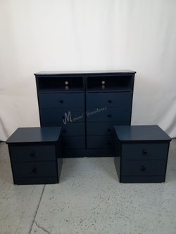 Navy Blue TV Stand Dresser Set