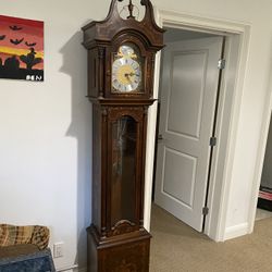 Vintage 20th 7 Feet Tall Century Tempus Fugit Grandfather Clock with a Chime