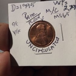 № 2/100. Lincoln Penny (1995)"D"RED Coin. M/C. O/C. V/F