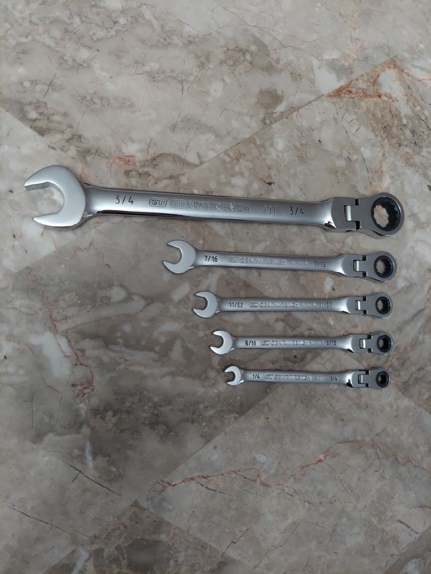 5 piece Gearwrench Flexhead Wrenches SAE 90T New