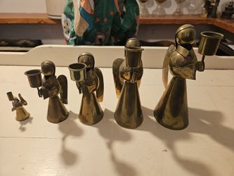 Vintage Brass/Copper Angel Candle Holders Full Set of 5 Excellent Condition