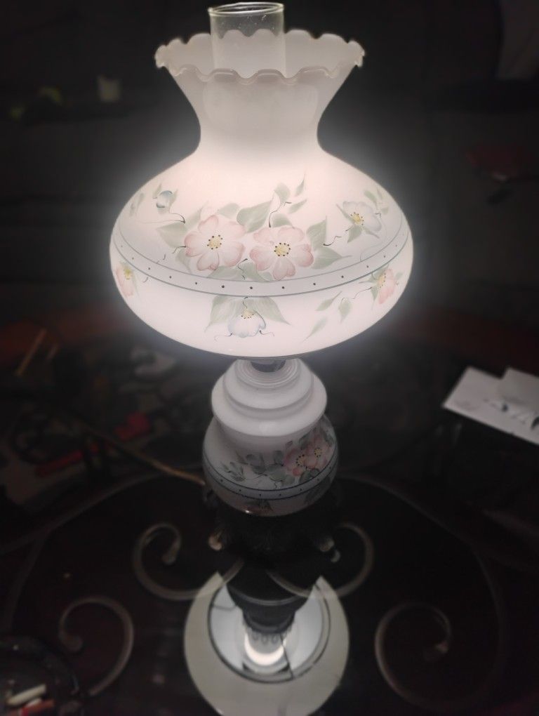 $60 Obo Pair Of Hurricane Style Painted Lamps. Will Separate But Would Rather Not!