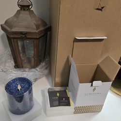 (2) Luminara Lantern Charleston Wood 16" Flameless Pillar With Candle & Remote