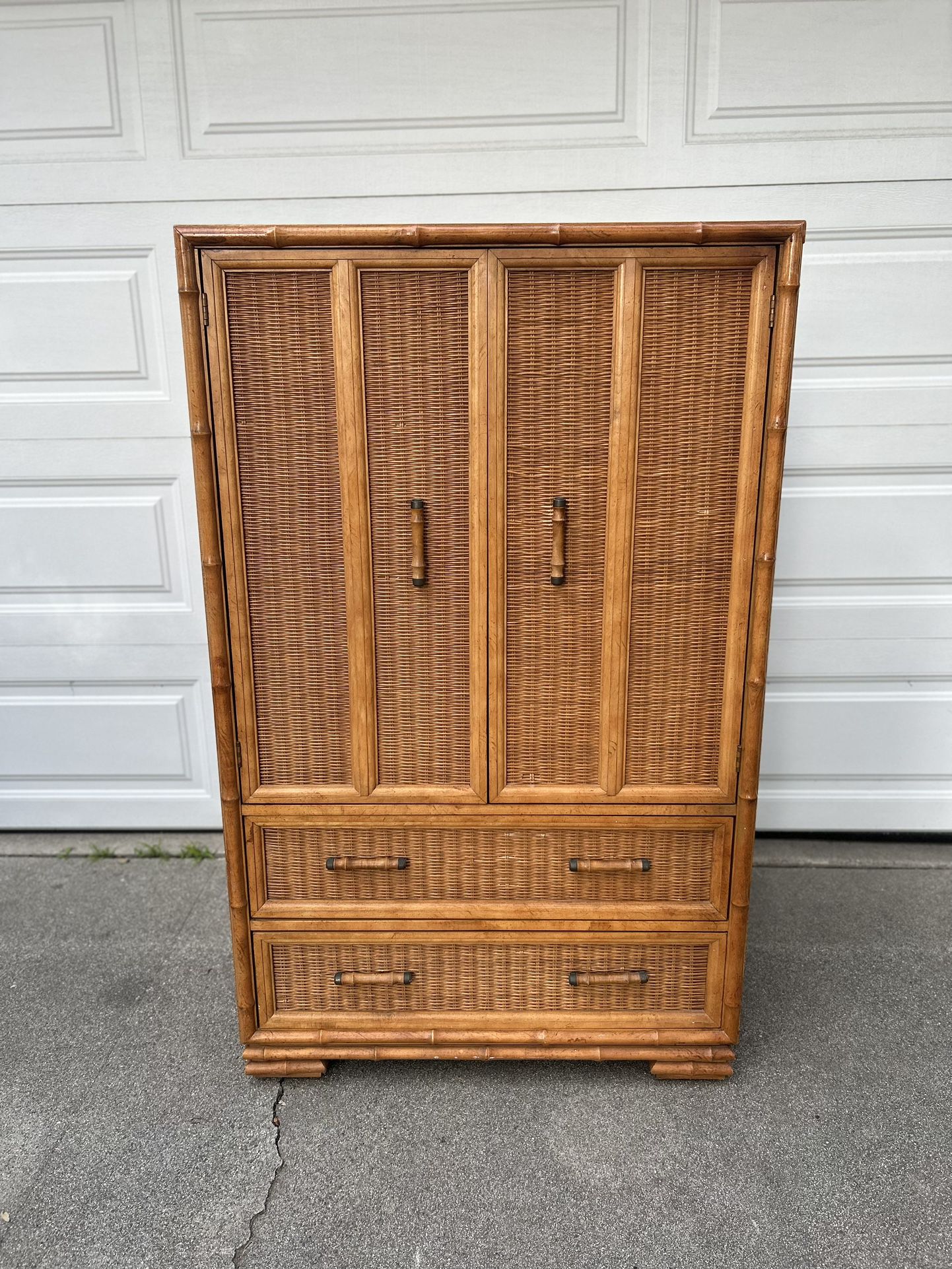 Mid Century Vintage - Bamboo And Rattan Armoire  |  Chest of Drawers | Media Center | 