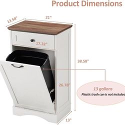 🥨13 Gallons Tilt Out Trash Cabinet Freestanding Kitchen Trash Bin Cabinet Wood Garbage Recycling Cabinet with Hideaway Drawer Pet Proof Trash Can 