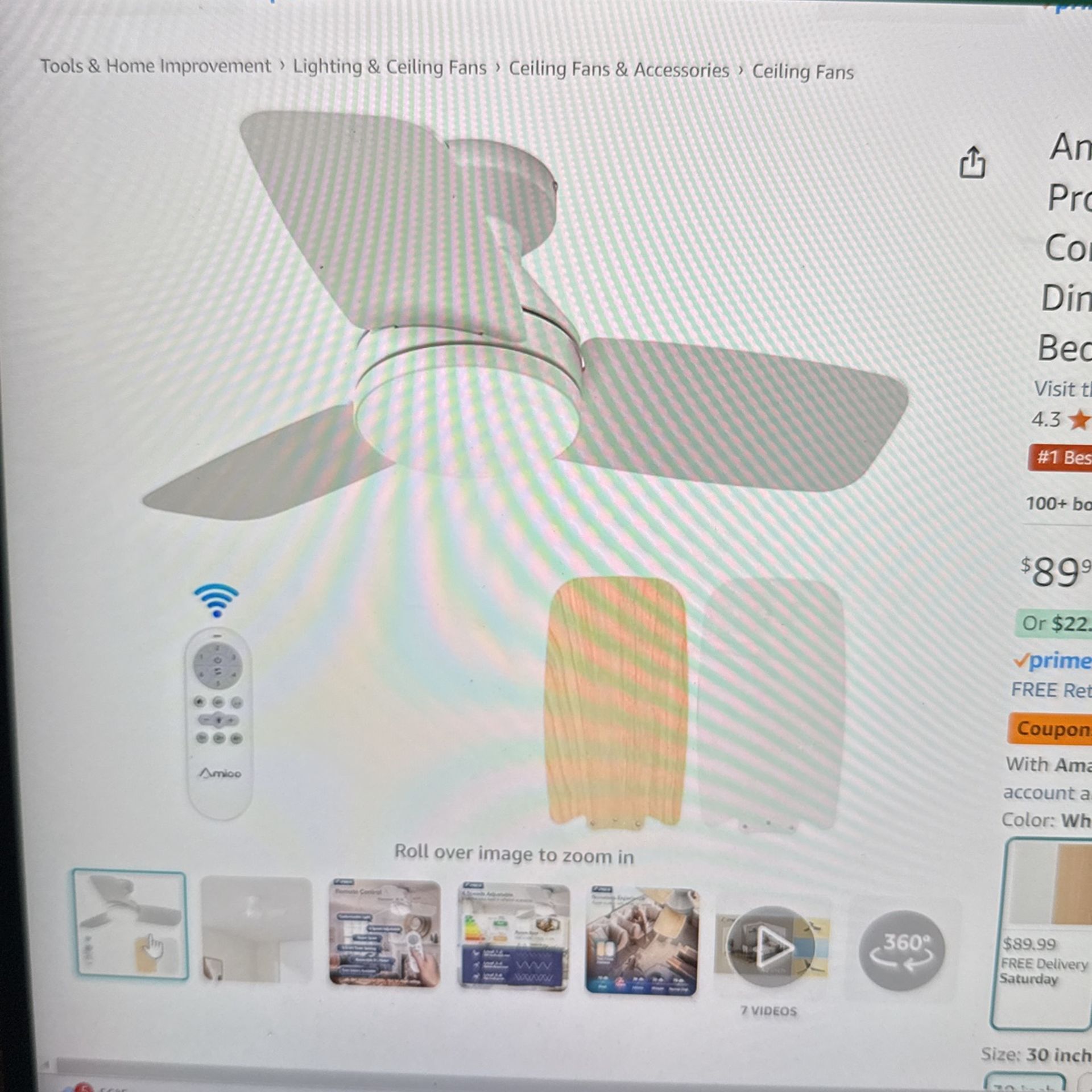 Amico Ceiling Fan With Light 30 Inch