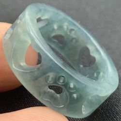 Certificate Jadeite Jade Light Green Good Fortune Ring LOVE Heart Circle Dog paw size7.75
