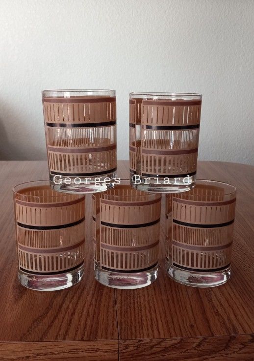 Vintage Georges Briard Signed MCM Retro Mid Century Modern Old Fashion Rocks Bar Cocktail Glasses Set Of 5