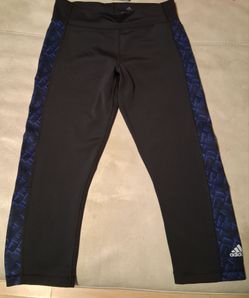 Adidas Capri Leggings Black Blue Printed Panels