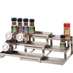 Spice Rack Organizer for Cabinet/Wall Mount/Countertop/Pantry - 3 Tier Expandable Spice Shelf - Stainless Steel