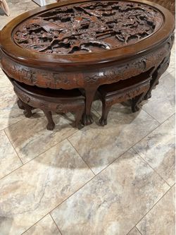 Asian table with six stools