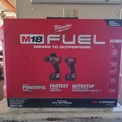 Milwaukee 3697-22 M18 FUEL 18V Brushless Cordless 2-Tool Combo Kit – Hammer Drill & Impact Driver with (2) 5.0Ah Batteries, Charger & Case