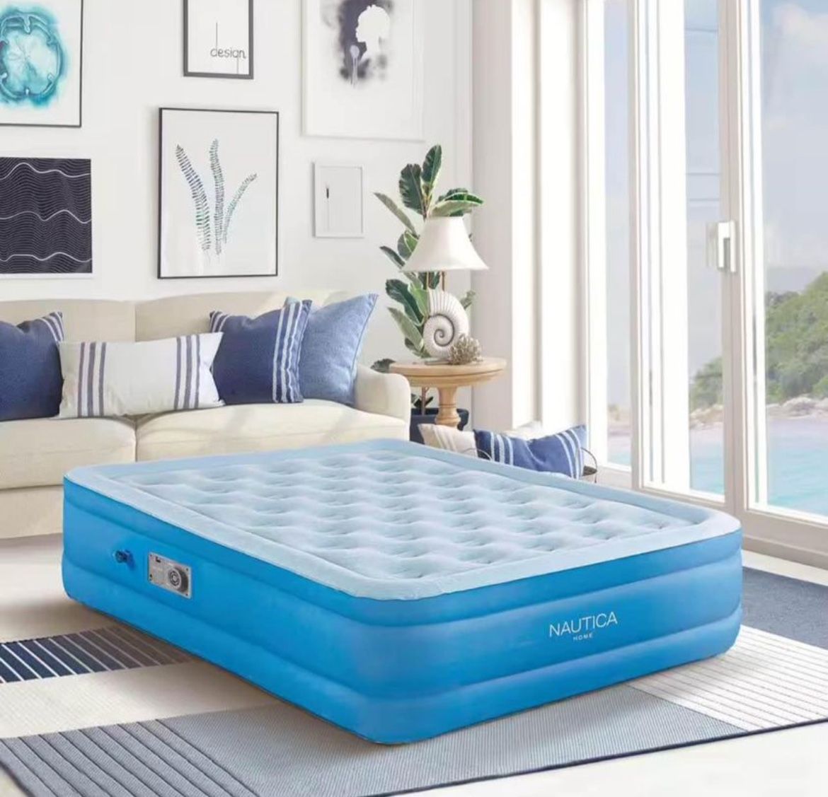 Home Cool Comfort Air Mattress with Built in Pump Cooling Pillowtop with Puncture Resistance Vinyl, 18" Queen
