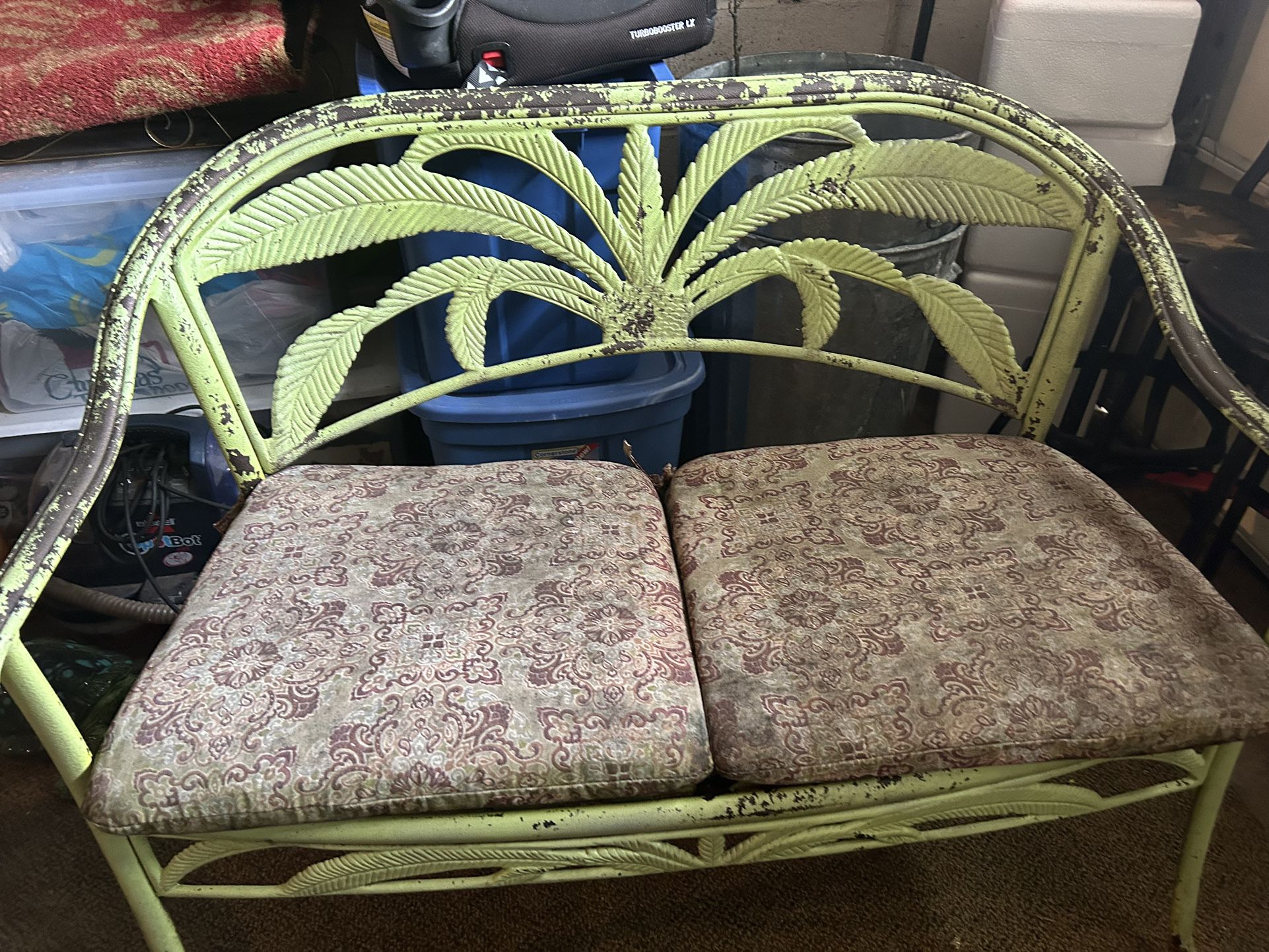 Vintage Metal Bench And 2 Chairs