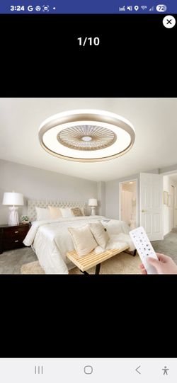 HUMHOLD 24" Bladeless Ceiling Fan Witj Lights, (Gold)