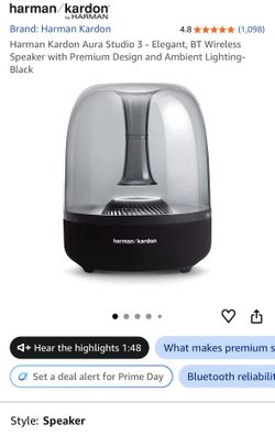 Harman Kardon Aura Studio 3 - Elegant, BT Wireless Speaker with Premium Design and Ambient Lighting- Black
