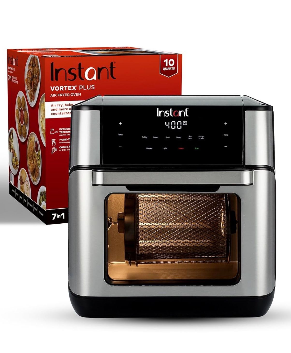 Instant Pot 10QT Air Fryer, 7-in-1 Functions with EvenCrisp Technology that Crisps, Broils, Bakes, Roasts, Dehydrates, Reheats & Rotisseries, Includes