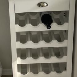 White finish Wine Rack With Storage Drawer