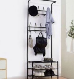 Metal Entryway Coat Hat Shoes Rack 18 Hooks Garment Rack  Description Combined with creative design and high quality, this entry organizer is a brilli