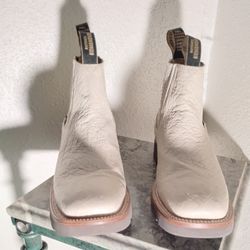 Botas Chelsea de piel, estilo Los Altos Rodeo, color blanco invierno/crema (Leather Chelsea boots, Los Altos Rodeo style, winter white/cream)