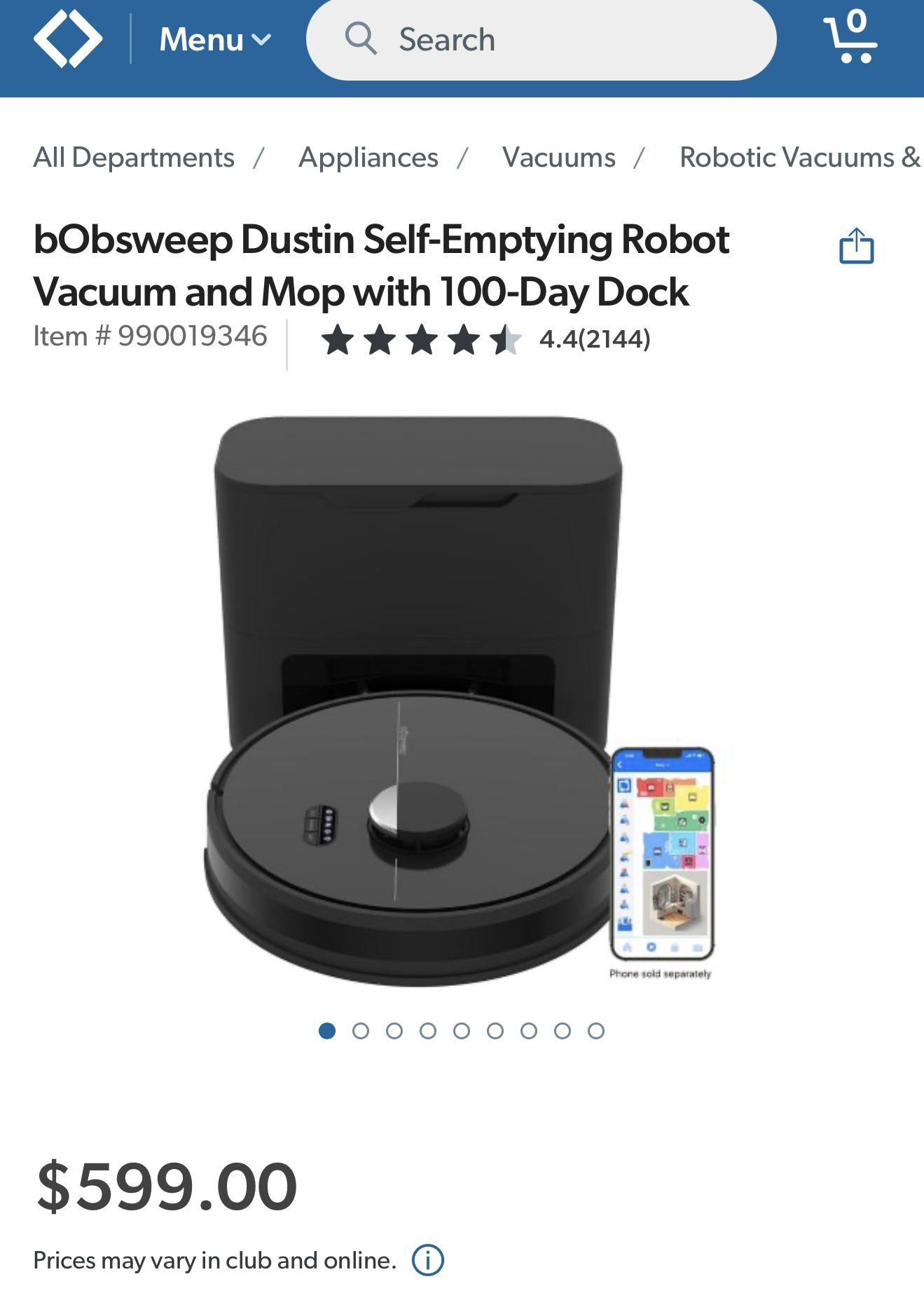 bObsweep Dustin Self-Emptying Robot Vacuum and Mop