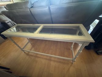 Gray Wood Console Table with Glass Top