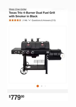 Texas Trio 4-Burner Dual Fuel Grill with Smoker in Black