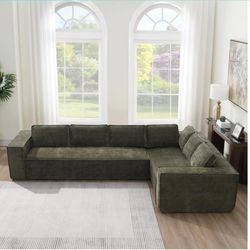 Modular Sectional Sofa 129.5" Green Chenille 6-Seat L-Shape Cloud Couch