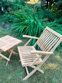 3 piece Patio Furniture Teak Set- 2 folding Teak Chairs and Table NEW