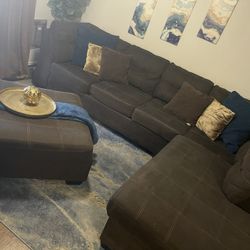 Brown Sectional With Ottoman 