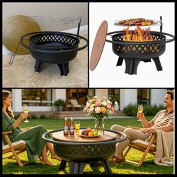 32ā New & Assembled Fire Pit with Grill and Lid / Round Outdoor Patio Table (Multiple Available)