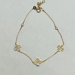 10K Solid Gold Bracelet For Wedding CUBIC ZIRCONIUM STONES 7.5 Inches Long 