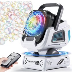 Upgraded Bubble Machine with Remote Control, Automatic Rotation & RGB Lights, 1800mAh Rechargeable Battery, Type-C Charge, Bubble Maker for Kids, Wedd