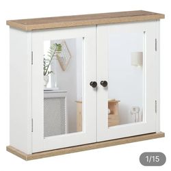 kleankin Medicine Cabinet for Bathroom W/Double Mirrored Doors W/Adju Shelf White New In Box