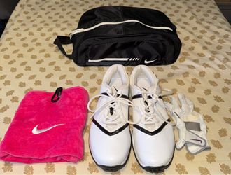 Nike Air Women’s Golf Shoes Size 9 White Black + Bag Glove Towel
