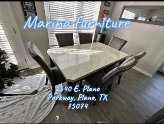 Marble Top Dining Table with 6 Chairs