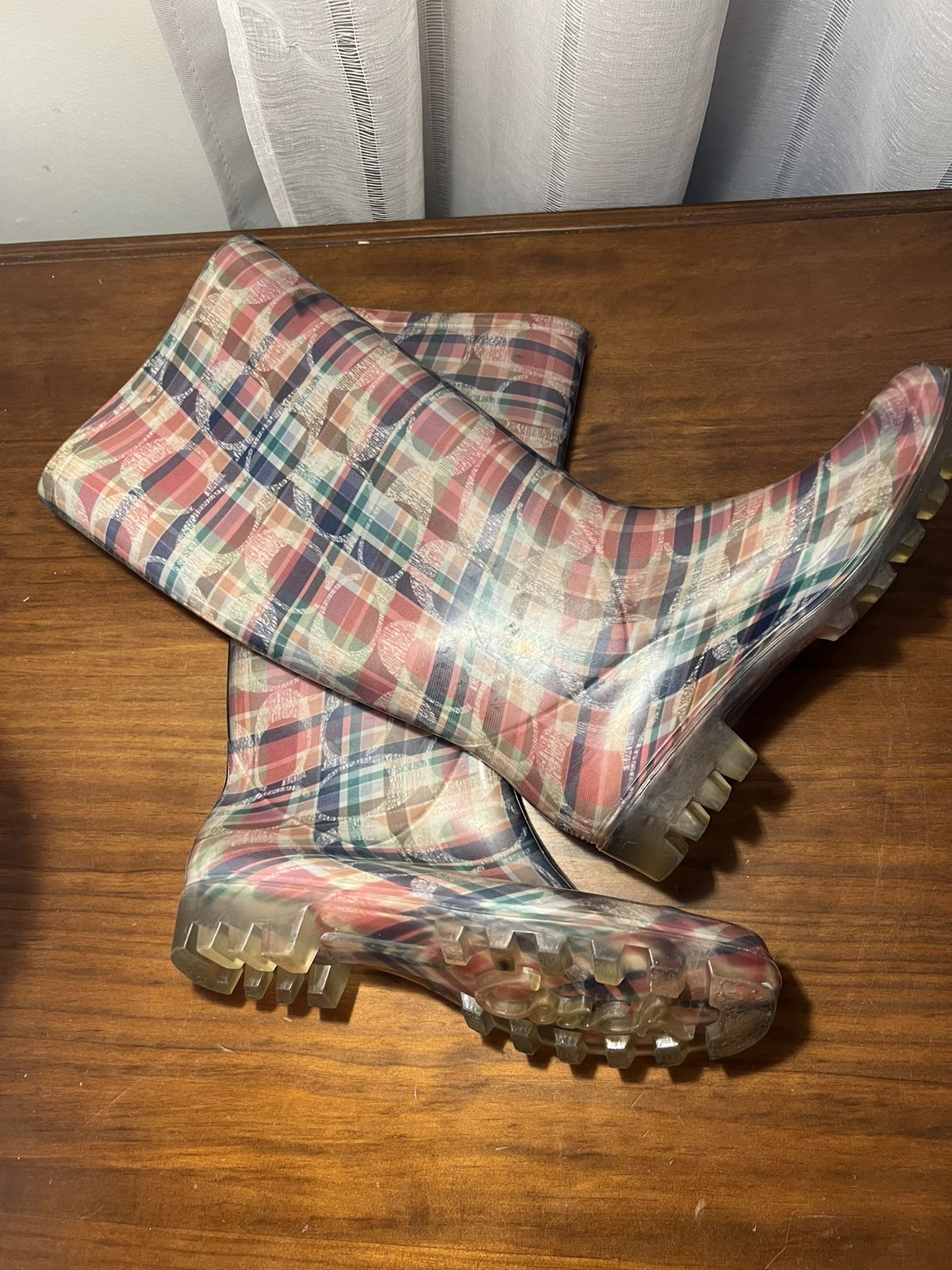 Plaid Coach rain boots (Local pickup available)