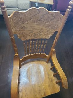 Vintage Custom Carved Red Tiger Oak Spindle Chair