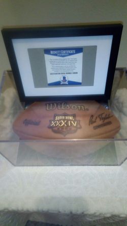 Dick butkus sighned Superbowl 34 football in Display case with Becket certificate of authinticity