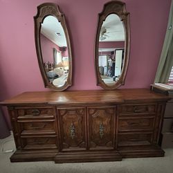 Dresser with mirrors, 2 end tables, king headboard
