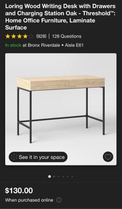 Loring Wood Writing Desk with Drawers and Charging Station - Threshold