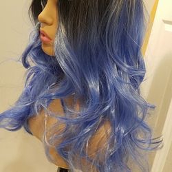 Long Blue Wavy Wig