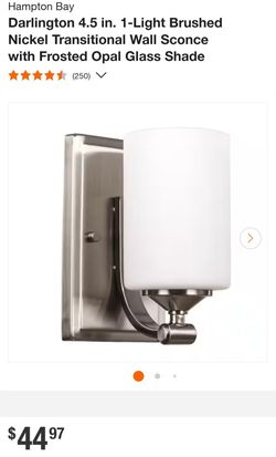 Hampton Bay Darlington 1-Light Brushed Nickel Wall Sconce with Frosted Shade