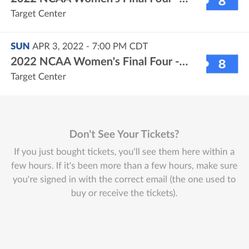 8 Tickets To NCAA Women’s Final Four, 4/1 And 4/3