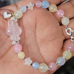 NEW ROSE QUARTZ My Melody Charm MORGANITE JADE Bracelet