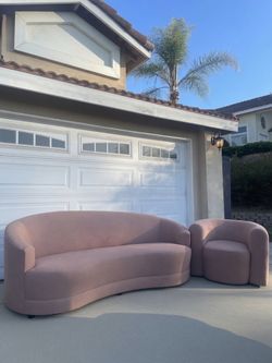 Modern Blush Pink Curved Sofa + Barrel Swivel Chair – Crate & Barrel