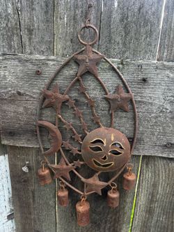 Metal garden decor moon stars bells